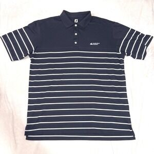 FootJoy Mens Polo XL Navy Blue Striped Amelia Island Plantation Golf Shirt